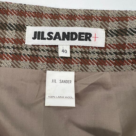 Jil Sander Check Plaid Pencil Skirt Brown High Waisted Wool Vintage - Picture 3 of 8
